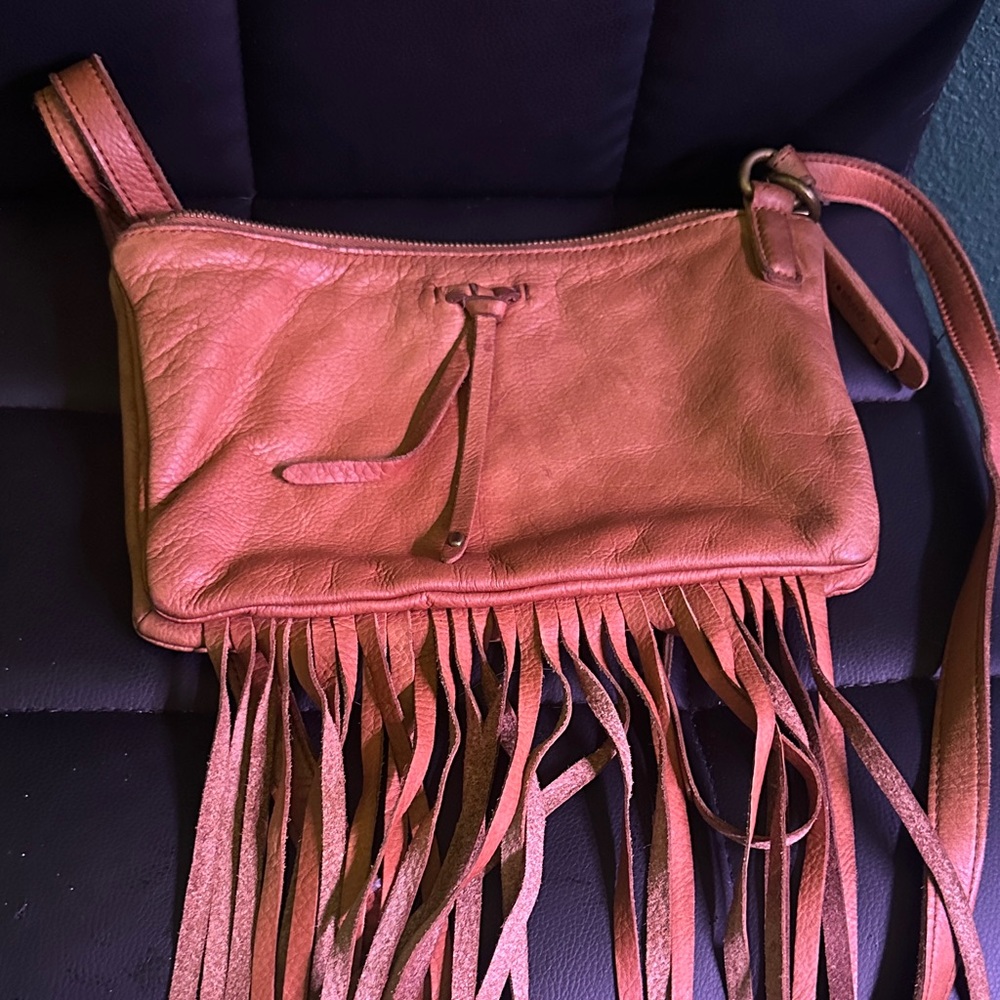 Lucky Brand Leather Fringe Crossbody Bag - Brown